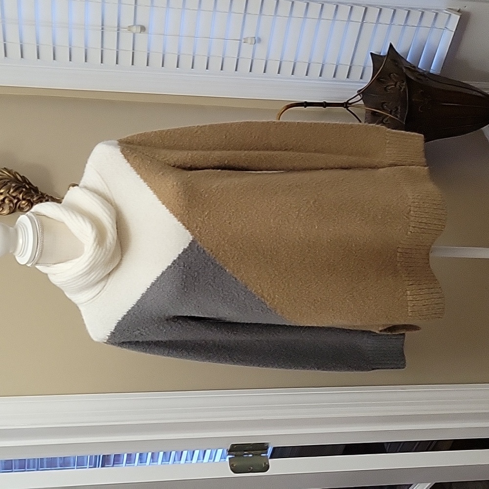 Linda Anderson cream tan gray cowl neck pullover tunic sweater long sleeve XL …